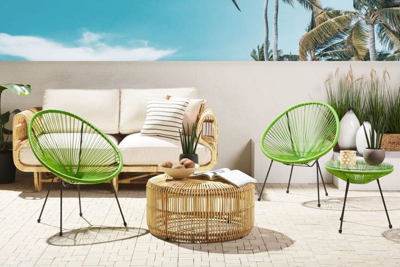 Parvekeryhmä Cayaco 70 cm + 2 tuolia - Polyrottinki/vihreä - Puutarhakalusteet - Parveke - Parvekekalusteet - Parvekesetti