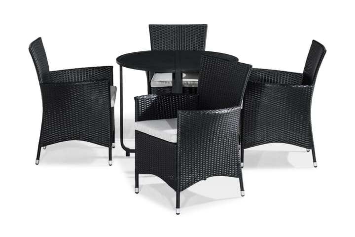 Parvekeryhmä Flippy 90 Pyöreä + 4 Thor tuolia Pehmuste - Musta/L.valk - Parvekesetti - Cafe-ryhmä