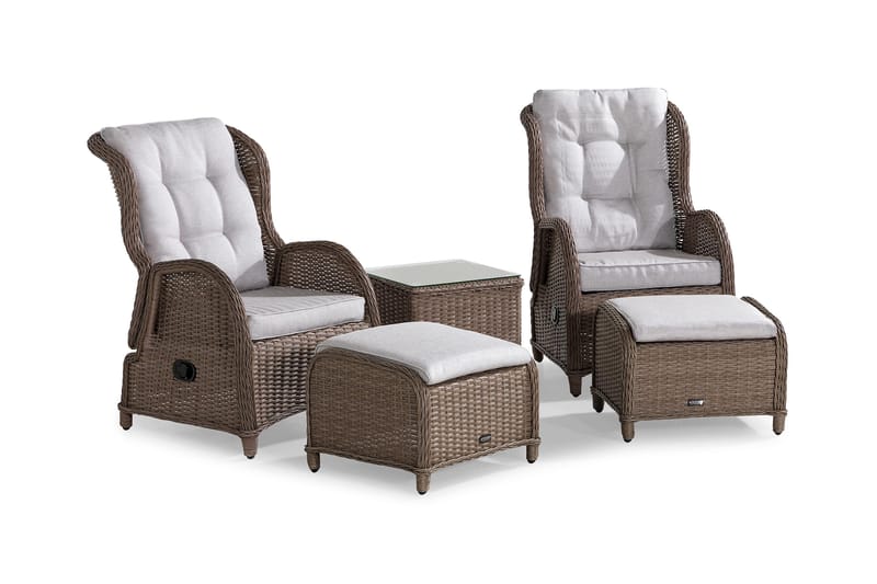 Parvekeryhmä Marcus 2 mekanismituolia pehmusteilla - Luonnonväri - Puutarhakalusteet - Parveke - Parvekekalusteet - Parvekesetti