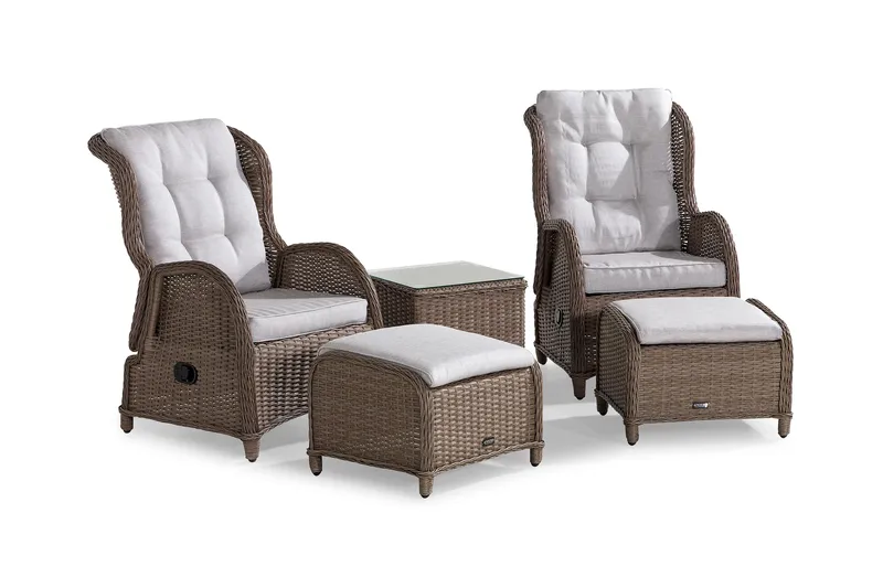 Parvekeryhmä Marcus 2 mekanismituolia pehmusteilla - Luonnonväri - Puutarhakalusteet - Parveke - Parvekekalusteet - Parvekesetti