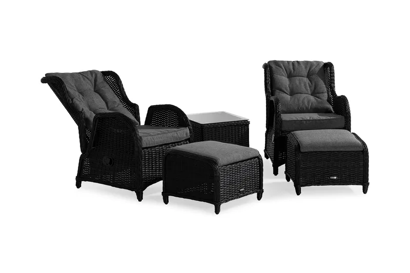 Parvekeryhmä Marcus 2 mekanismituolia pehmusteilla - Musta - Puutarhakalusteet - Parveke - Parvekekalusteet - Parvekesetti