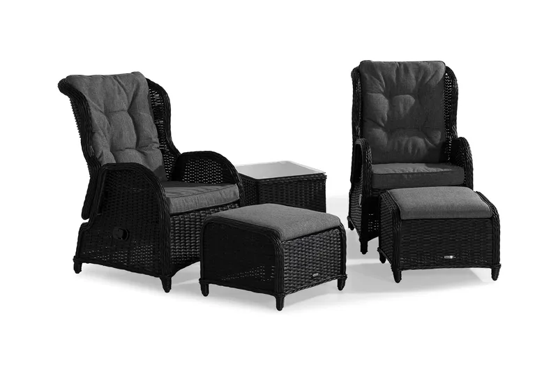 Parvekeryhmä Marcus 2 mekanismituolia pehmusteilla - Musta - Puutarhakalusteet - Parveke - Parvekekalusteet - Parvekesetti