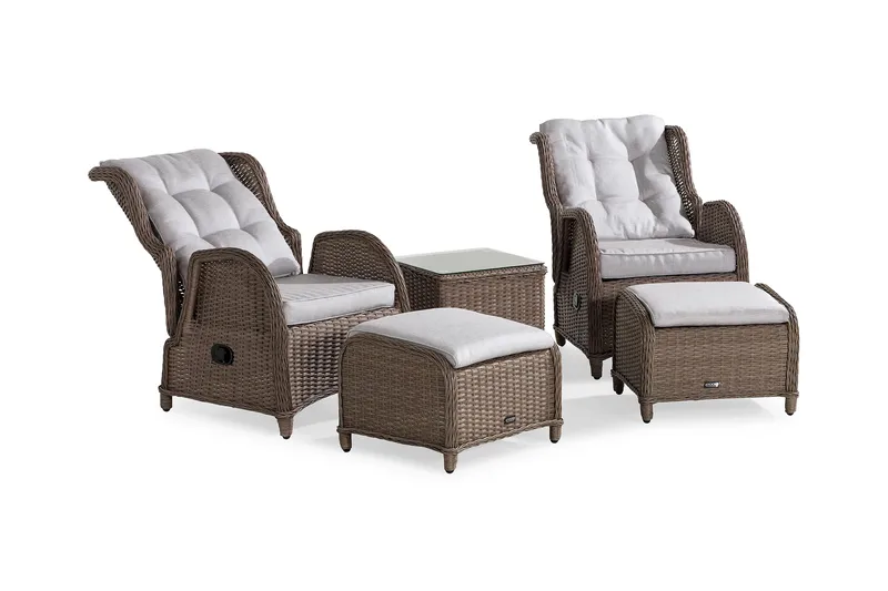 Parvekeryhmä Marcus 2 mekanismituolia pehmusteilla - Luonnonväri - Puutarhakalusteet - Parveke - Parvekekalusteet - Parvekesetti