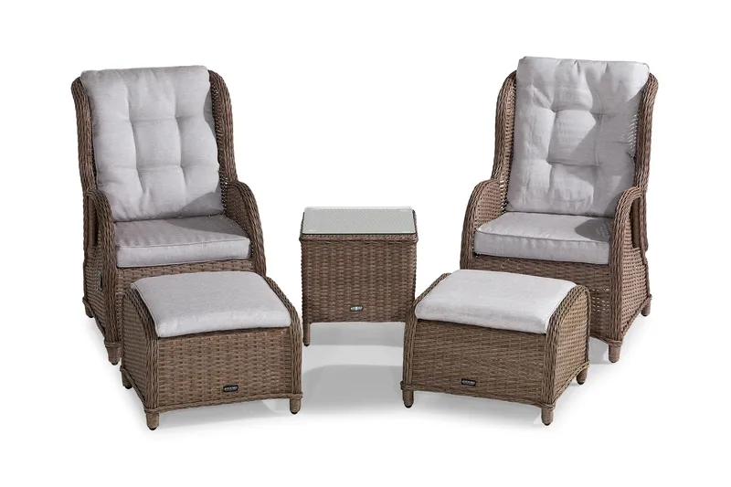 Parvekeryhmä Marcus 2 mekanismituolia pehmusteilla - Luonnonväri - Puutarhakalusteet - Parveke - Parvekekalusteet - Parvekesetti