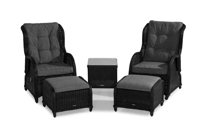 Parvekeryhmä Marcus 2 mekanismituolia pehmusteilla - Musta - Puutarhakalusteet - Parveke - Parvekekalusteet - Parvekesetti