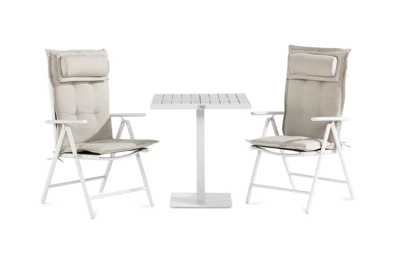 Parvekeryhmä Tunis 70x70 2 Maggie säätötuolia Pehmusteet, Valkoinen/Harmaa/L.valkoinen