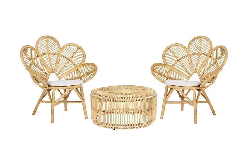 Parvekesarja Limni 140 cm + 2 Lorentine nojatuolia, Puu/Luonnonväri