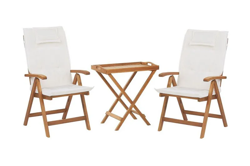 Parvekesetti pöytä ja 2 tuolia Valkoinen JAVA, Puu/Luonnonväri