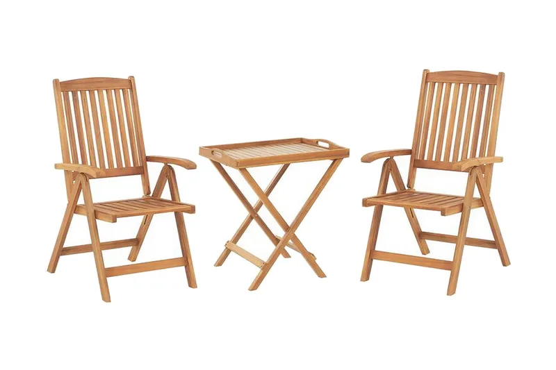 Parvekesetti pöytä ja 2 tuolia Valkoinen JAVA - Puu/Luonnonväri - Puutarhakalusteet - Parveke - Parvekekalusteet - Parvekesetti