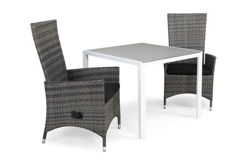 Ruokailuryhmä Tunis 90x90 2 Jenny säätötuolia Pehmusteet, Valkoinen/Harmaa/Musta