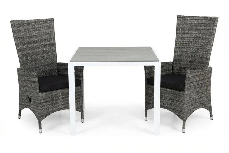 Ruokailuryhmä Tunis 90x90 2 Jenny säätötuolia Pehmusteet, Valkoinen/Harmaa/Musta