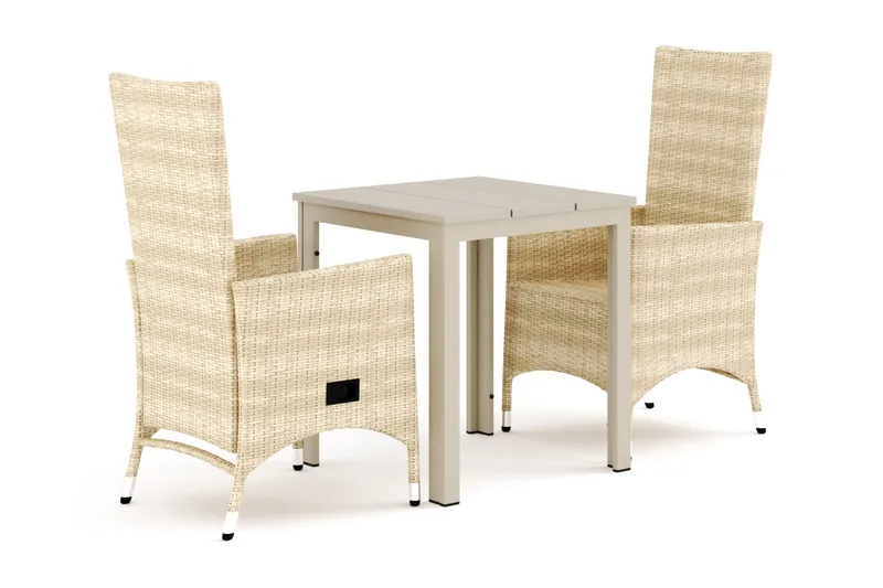 Tunis ulkokäyttöön tarkoitettu kahvilasetti 70x70 cm, jossa 2 Jenny-ruokatuolia - Beige/Beige - Puutarhakalusteet - Parveke - Parvekekalusteet - Parvekesetti