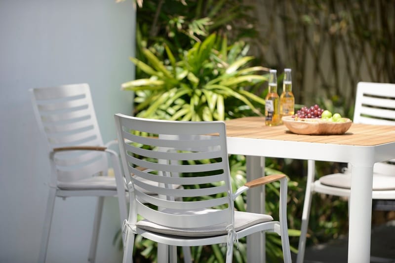 Portals Ulkobaarisetti pöytä + 4 baarituolia - Vaalea ecru/Korallihiekka - Puutarhakalusteet - Puutarhatuoli - Ulkotilan baarituoli