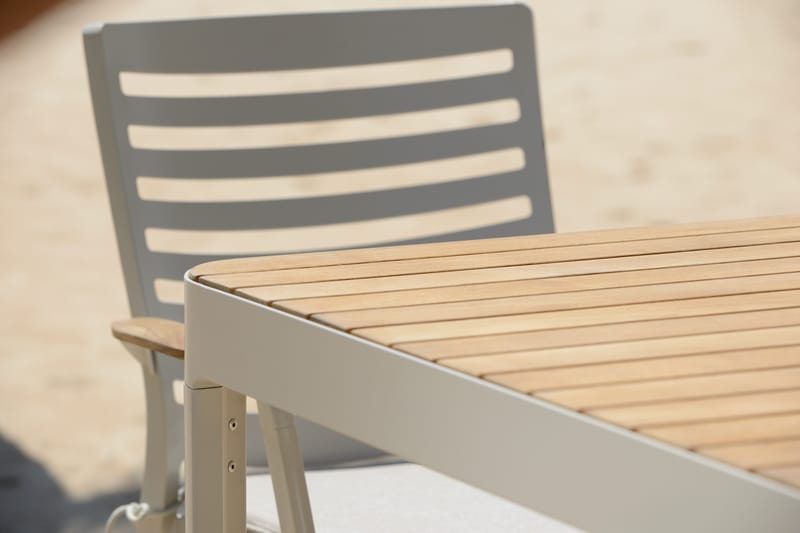 Portals Ulkobaarisetti pöytä + 4 baarituolia - Vaalea ecru/Korallihiekka - Puutarhakalusteet - Puutarhatuoli - Ulkotilan baarituoli