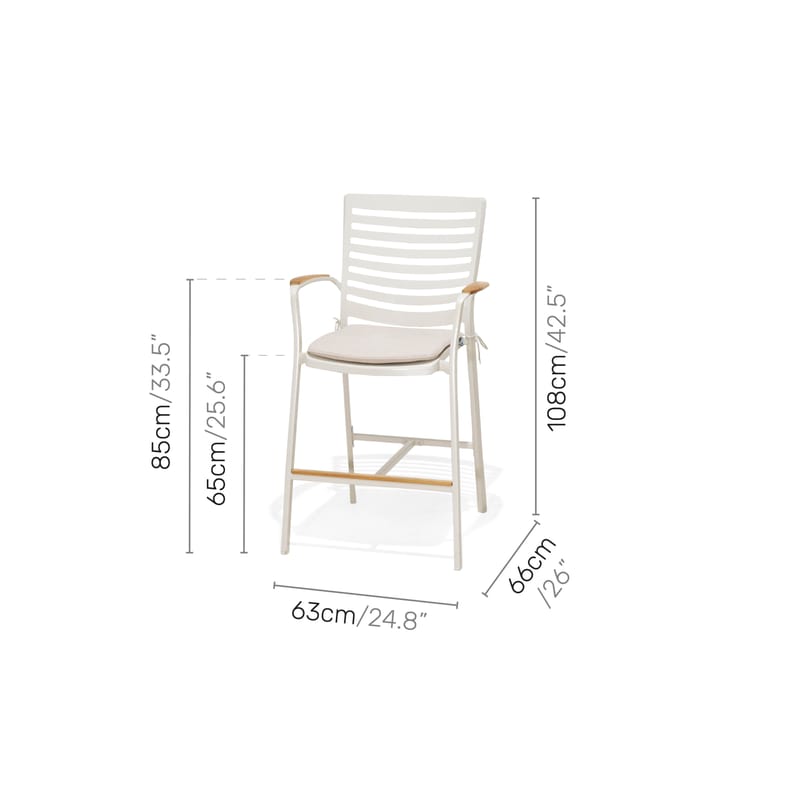 Portals Ulkobaarisetti pöytä + 4 baarituolia - Vaalea ecru/Korallihiekka - Puutarhakalusteet - Puutarhatuoli - Ulkotilan baarituoli