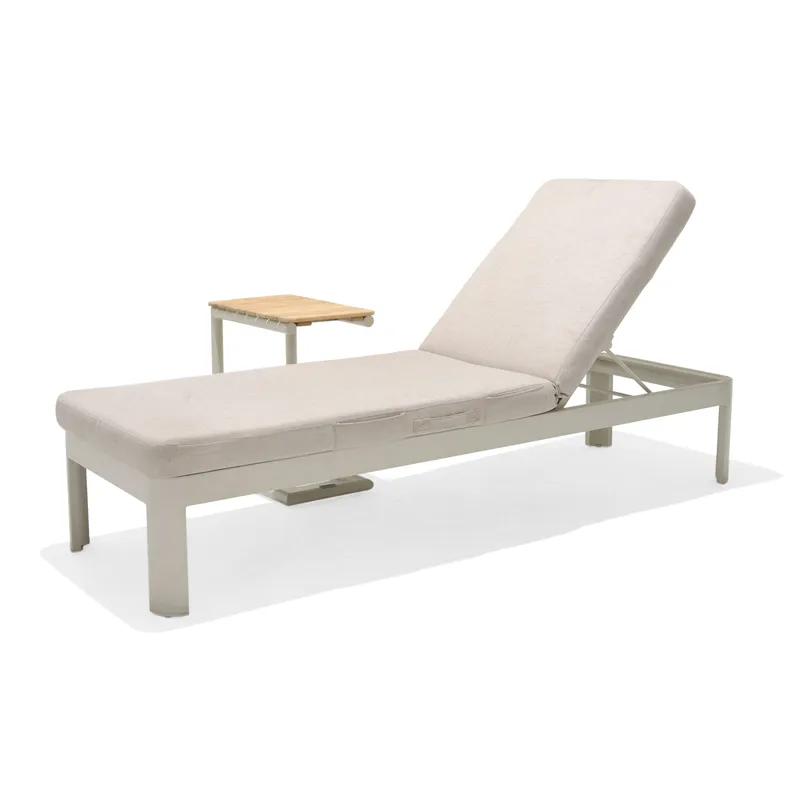 Portals Ulkosetti aurinkovuode + C-muotoinen sivupöytä, Beige/Puu