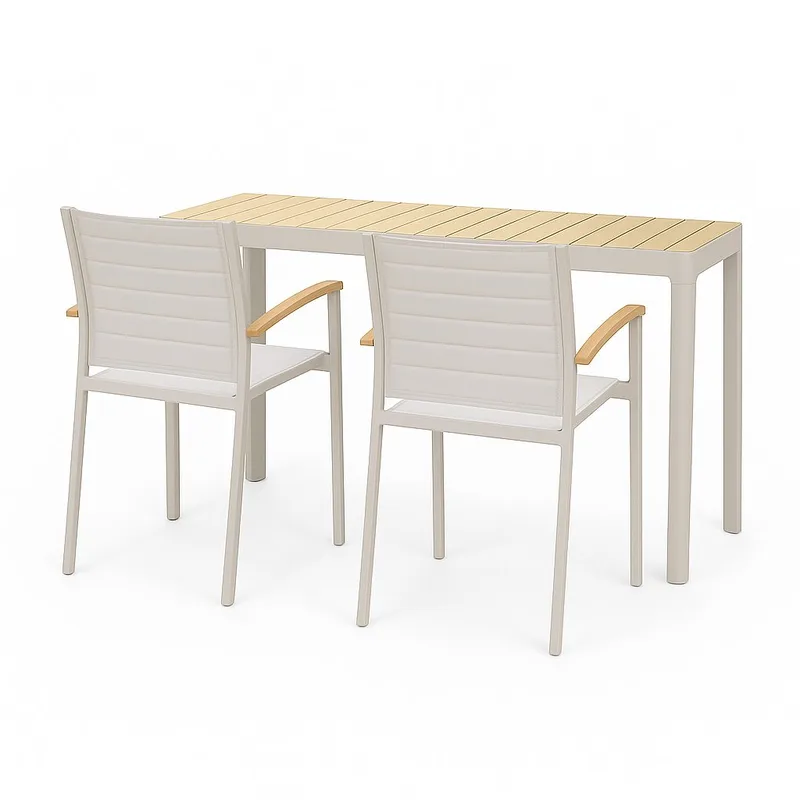 Portals Parvekesetti pöytä + 2 carver-tuolia, Vaalea ecru/Korallihiekka