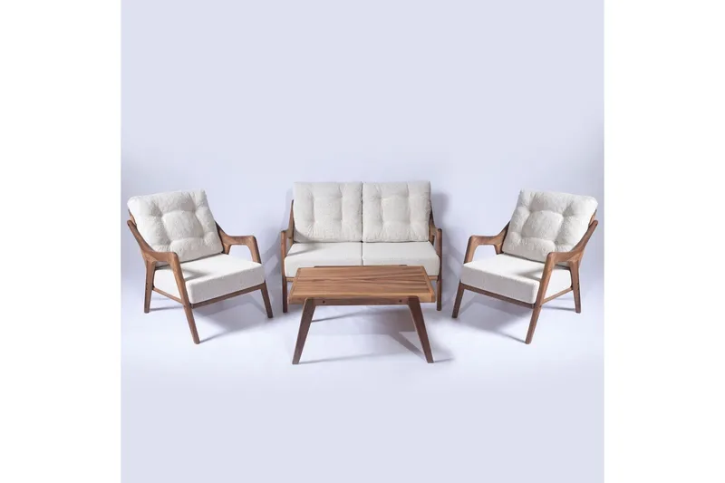 Puutarhapöytä ja tuolisetti (4 kappaletta) Virella01 Kerma - Kermanvalkoinen - Puutarhakalusteet - Parveke - Parvekekalusteet - Parvekesetti