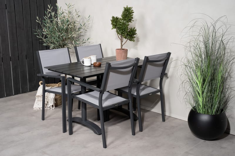 Ruokailuryhmä Denver 120 cm 4 Copacabana tuolia Musta/Harmaa - Venture Home - Puutarhakalusteet - Parveke - Parvekekalusteet - Parvekesetti