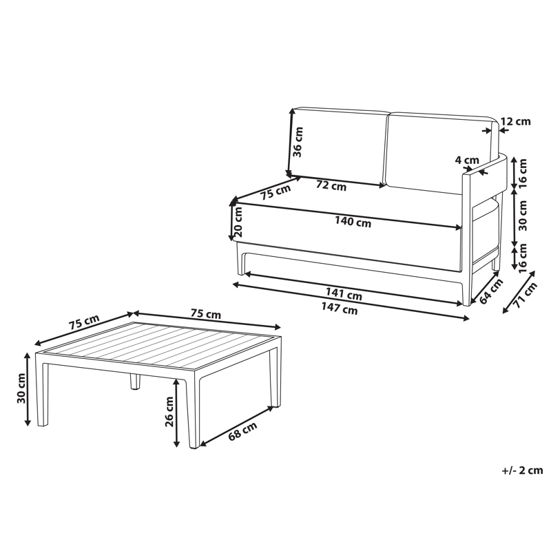 Sohva ulos pöydällä 2-istuttava Sampieri - Ruskea/Beige - Puutarhakalusteet - Terassiryhmät - Oleskeluryhmät
