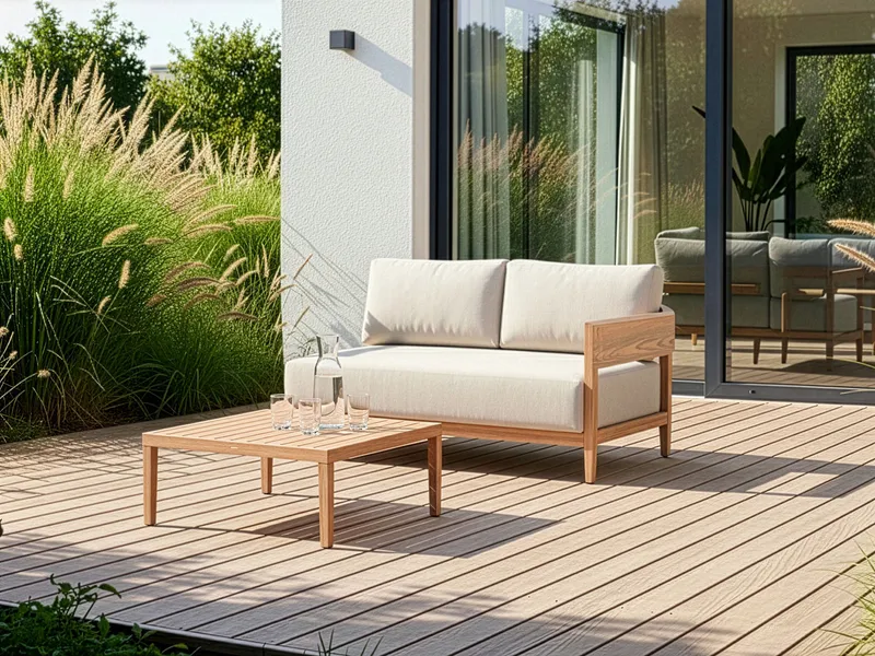 Sohva ulos pöydällä 2-istuttava Sampieri - Ruskea/Beige - Puutarhakalusteet - Terassiryhmät - Oleskeluryhmät