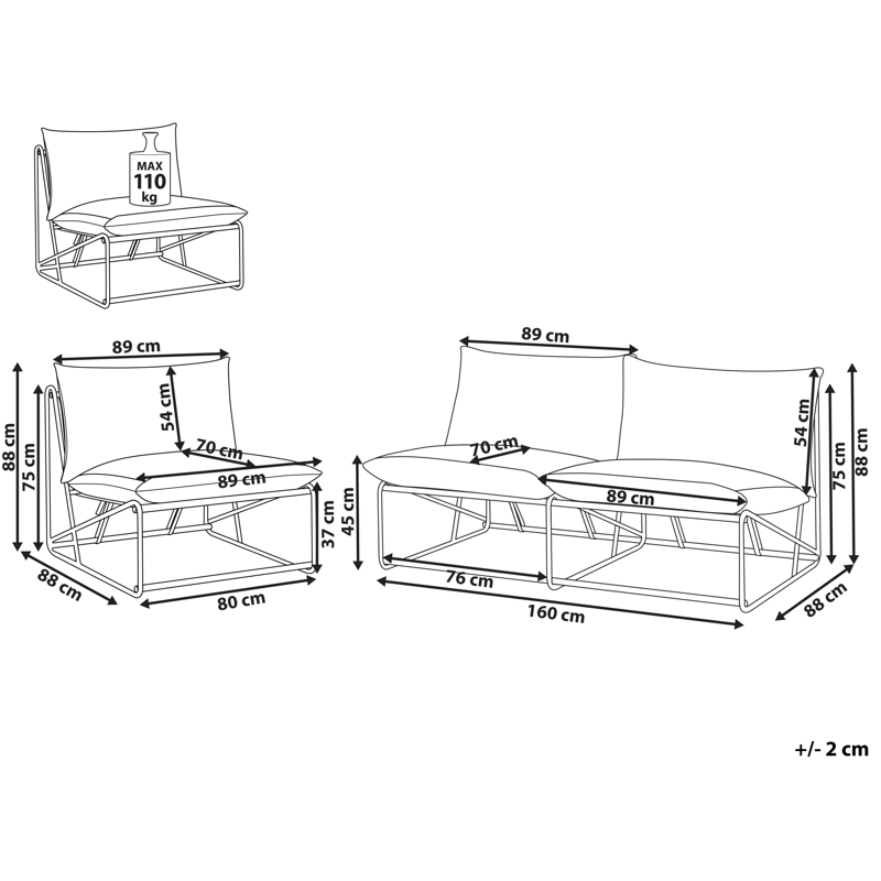 Sohvaryhmä ulos 3-istuttava Pico - Harmaa - Puutarhakalusteet - Terassiryhmät - Oleskeluryhmät