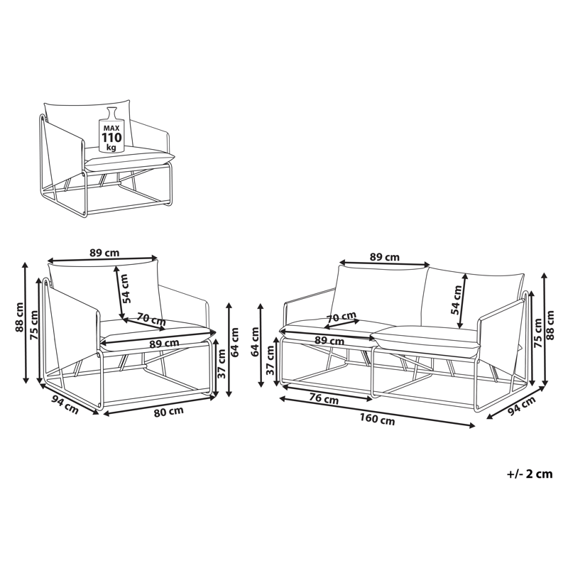 Sohvaryhmä ulos 3-istuttava Ponte - Vihreä/Beige - Puutarhakalusteet - Terassiryhmät - Oleskeluryhmät