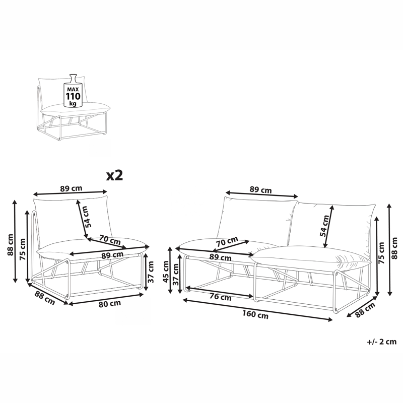 Sohvaryhmä ulos 4-istuttava Pico - Harmaa - Puutarhakalusteet - Terassiryhmät - Oleskeluryhmät
