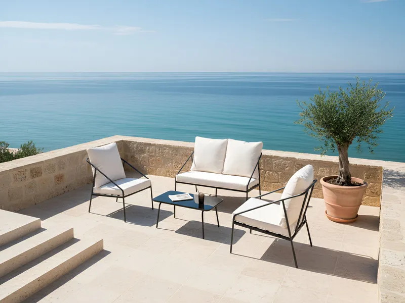 Sohvaryhmä ulos pöydällä 4-istuttava Ustica - Musta/Valkoinen - Puutarhakalusteet - Terassiryhmät - Oleskeluryhmät