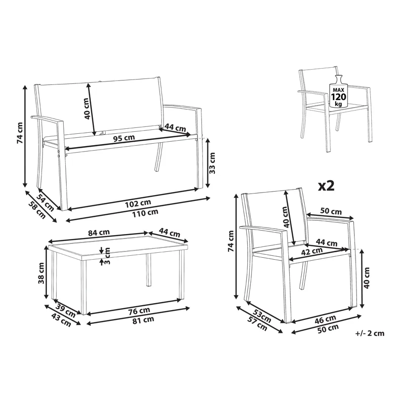 Sohvaryhmä ulos pöydällä 4-istuttava Tavoleto - Harmaa - Puutarhakalusteet - Terassiryhmät - Oleskeluryhmät
