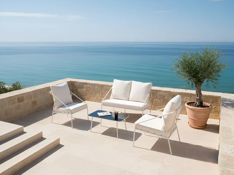 Sohvaryhmä ulos pöydällä 4-istuttava Ustica - Valkoinen/musta - Puutarhakalusteet - Terassiryhmät - Oleskeluryhmät