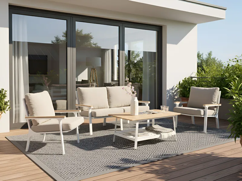 Sohvaryhmä ulos pöydällä 4-istuttava Orero - Beige/Valkoinen/Ruskea - Puutarhakalusteet - Terassiryhmät - Oleskeluryhmät