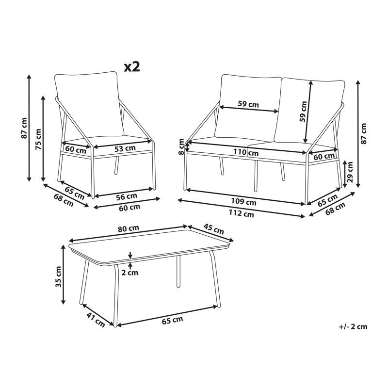 Sohvaryhmä ulos pöydällä 4-istuttava Ustica - Valkoinen/musta - Puutarhakalusteet - Terassiryhmät - Oleskeluryhmät
