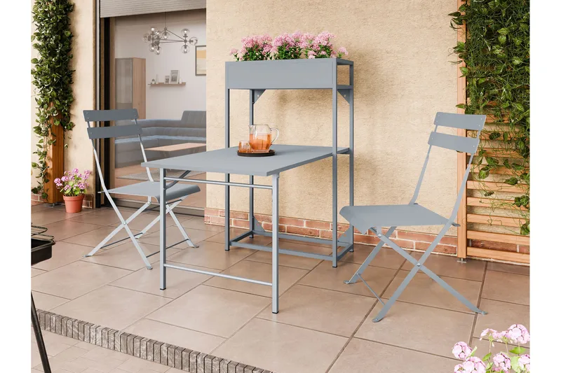 Tourra Pieni Parvekesetti 2-hengen – Kahvilasetti parvekkeelle ja ulkotiloihin - Harmaa - Puutarhakalusteet - Parveke - Parvekekalusteet - Parvekesetti