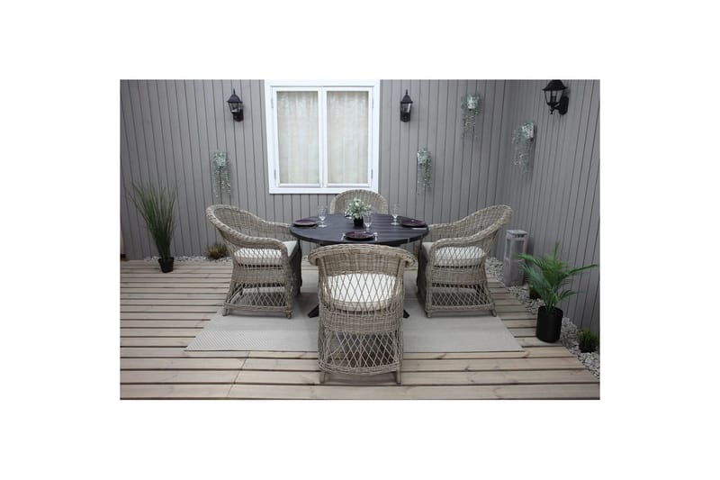 Ulkomöbeliryhmä Ø 112 cm pöytä & 4 Merida luonnonväriset tuolit Musta - Musta - Puutarhakalusteet - Ulkoryhmä - Ruokailuryhmät ulos