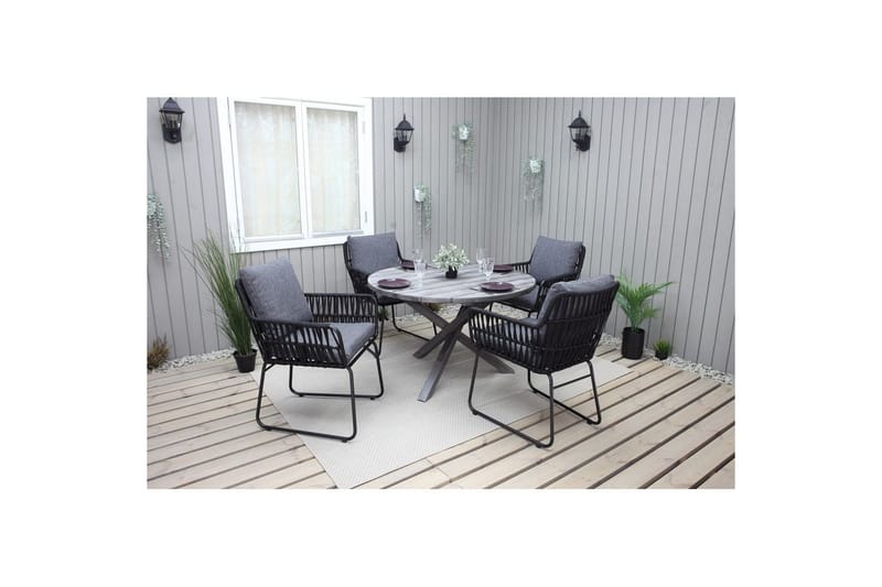 Ulkomöbeliryhmä Ø 112 cm pöytä & 4 Levanto harmaat tuolit Harmaa - Harmaa - Puutarhakalusteet - Ulkoryhmä - Ruokailuryhmät ulos