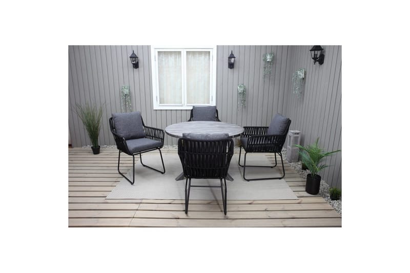 Ulkomöbeliryhmä Ø 112 cm pöytä & 4 Levanto harmaat tuolit Harmaa - Harmaa - Puutarhakalusteet - Ulkoryhmä - Ruokailuryhmät ulos