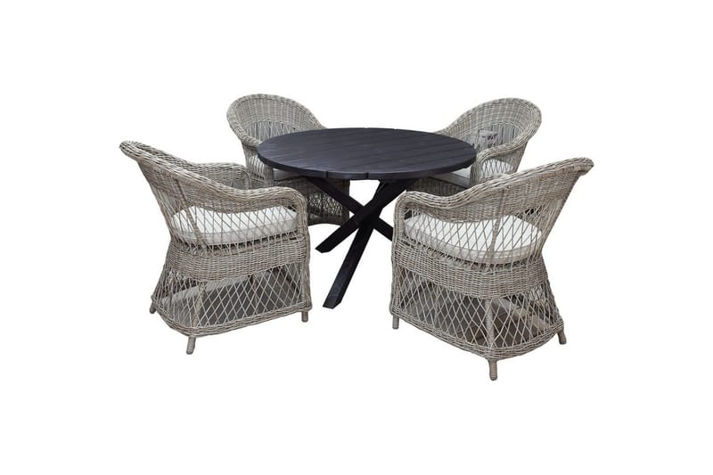 Ulkomöbeliryhmä Ø 112 cm pöytä & 4 Merida luonnonväriset tuolit Musta, Musta