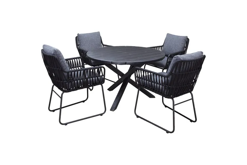 Ulkomöbeliryhmä Ø 112 cm pöytä & 4 Levanto harmaat tuolit Musta - Musta - Puutarhakalusteet - Ulkoryhmä - Ruokailuryhmät ulos