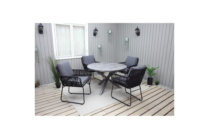 Ulkomöbeliryhmä Ø 112 cm pöytä & 4 Levanto harmaat tuolit Harmaa - Harmaa - Puutarhakalusteet - Ulkoryhmä - Ruokailuryhmät ulos