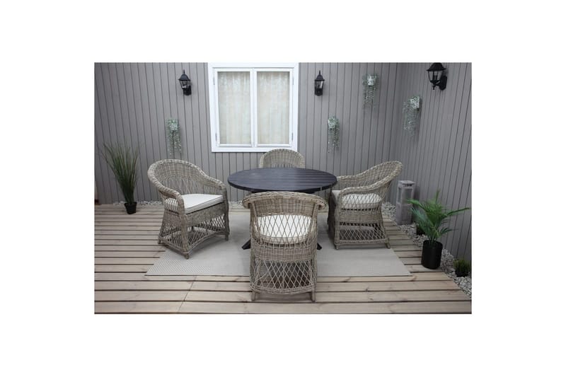 Ulkomöbeliryhmä Ø 112 cm pöytä & 4 Merida luonnonväriset tuolit Musta - Musta - Puutarhakalusteet - Ulkoryhmä - Ruokailuryhmät ulos