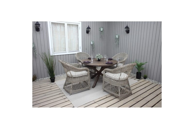 Ulkomöbeliryhmä Ø 112 cm pöytä & 4 Merida luonnonväriset tuolit Ruskea - Ruskea - Puutarhakalusteet - Ulkoryhmä - Ruokailuryhmät ulos