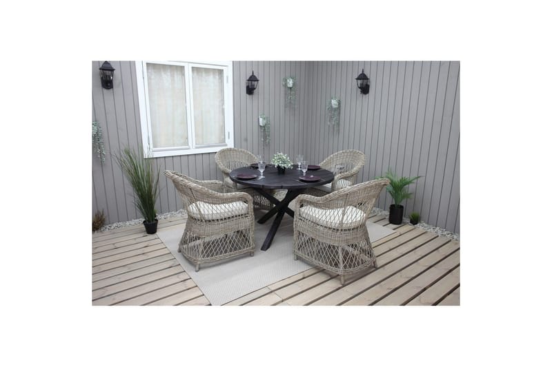 Ulkomöbeliryhmä Ø 112 cm pöytä & 4 Merida luonnonväriset tuolit Musta - Musta - Puutarhakalusteet - Ulkoryhmä - Ruokailuryhmät ulos