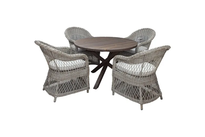 Ulkomöbeliryhmä Ø 112 cm pöytä & 4 Merida luonnonväriset tuolit Ruskea, Ruskea