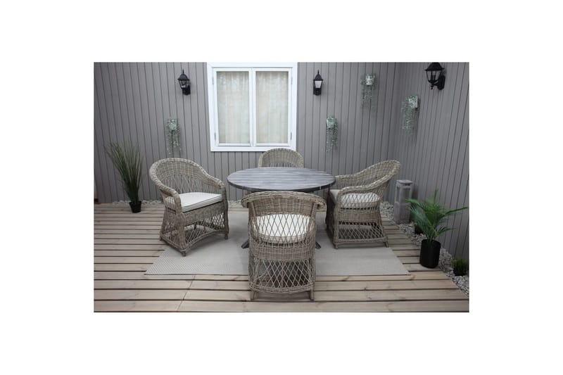 Ulkomöbeliryhmä Ø 112 cm pöytä & 4 Merida luonnonväriset tuolit Harmaa - Harmaa - Puutarhakalusteet - Ulkoryhmä - Ruokailuryhmät ulos