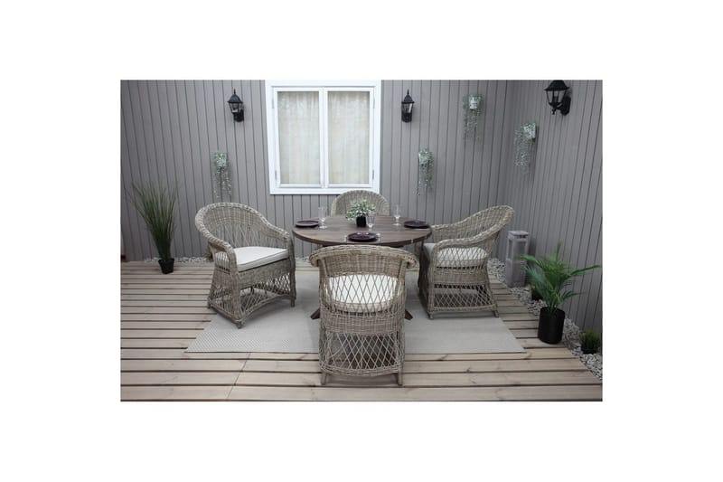 Ulkomöbeliryhmä Ø 112 cm pöytä & 4 Merida luonnonväriset tuolit Ruskea - Ruskea - Puutarhakalusteet - Ulkoryhmä - Ruokailuryhmät ulos