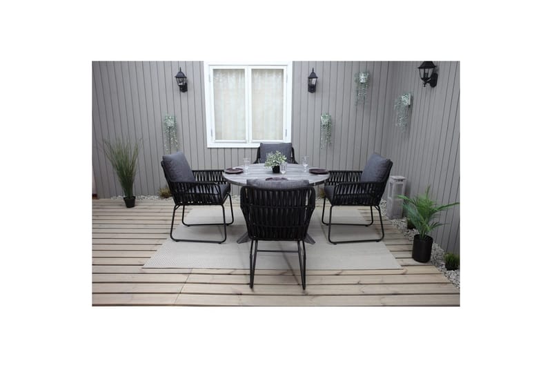 Ulkomöbeliryhmä Ø 112 cm pöytä & 4 Levanto harmaat tuolit Harmaa - Harmaa - Puutarhakalusteet - Ulkoryhmä - Ruokailuryhmät ulos
