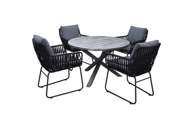 Ulkomöbeliryhmä Ø 112 cm pöytä & 4 Levanto harmaat tuolit Harmaa - Harmaa - Puutarhakalusteet - Ulkoryhmä - Ruokailuryhmät ulos