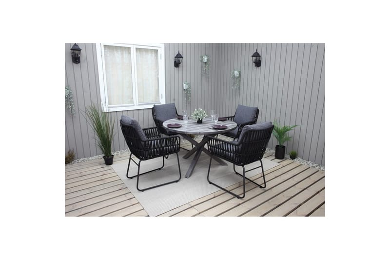 Ulkomöbeliryhmä Ø 112 cm pöytä & 4 Levanto harmaat tuolit Harmaa - Harmaa - Puutarhakalusteet - Ulkoryhmä - Ruokailuryhmät ulos