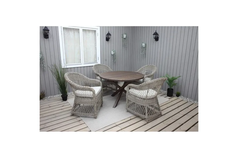 Ulkomöbeliryhmä Ø 112 cm pöytä & 4 Merida luonnonväriset tuolit Ruskea - Ruskea - Puutarhakalusteet - Ulkoryhmä - Ruokailuryhmät ulos